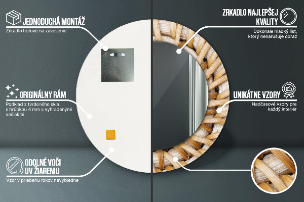 Kerek dísztükör Természetes fonat