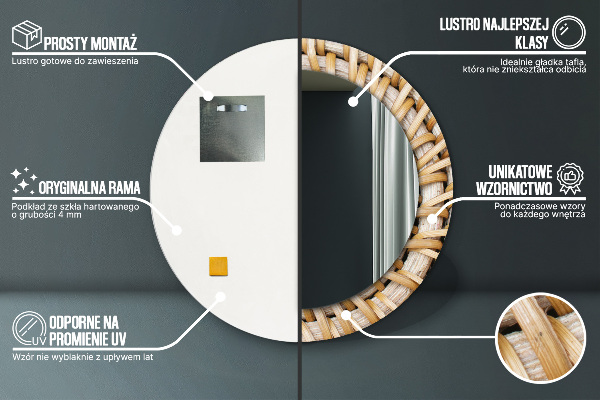 Kerek dísztükör Természetes fonat