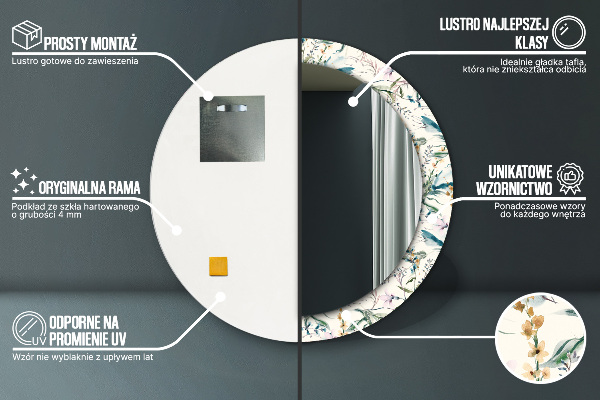 Kerek tükör nyomtatott kerettel Akvarell virágok