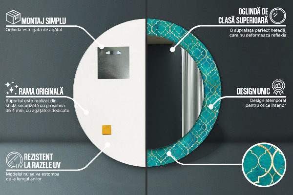 Kerek dísztükör Zöld és arany kompozíció