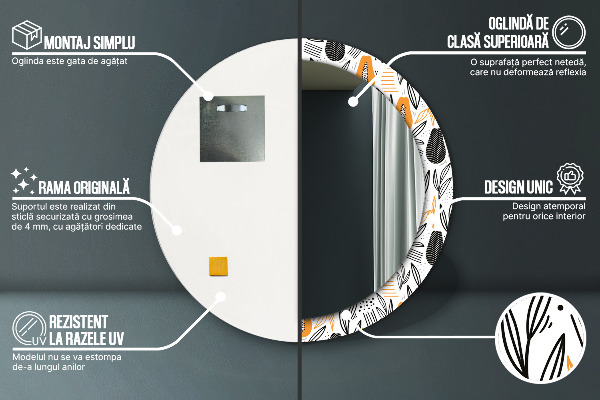 Kerek tükör díszítéssel Papaya minta