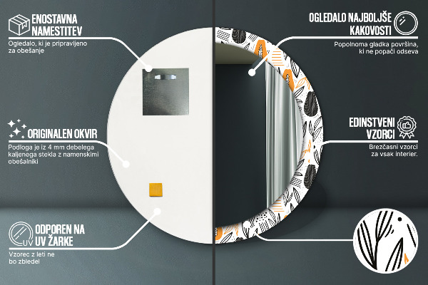 Kerek tükör díszítéssel Papaya minta