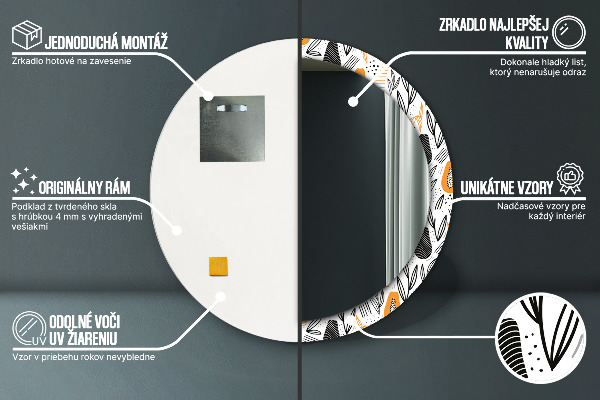 Kerek tükör díszítéssel Papaya minta