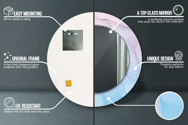 Kerek tükör keret nyomtatással Modern márvány textúra