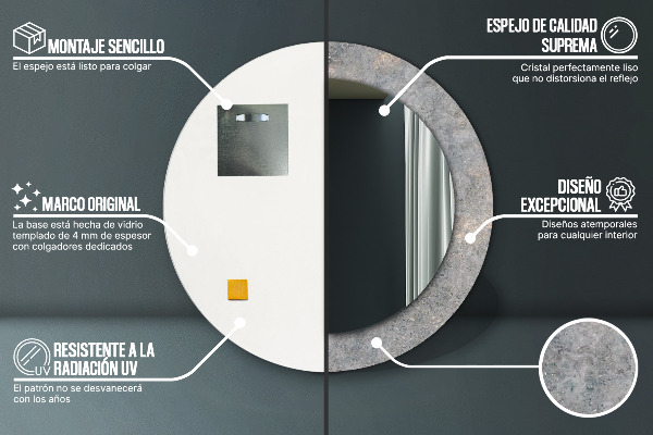 Kerek dísztükör Vintage beton