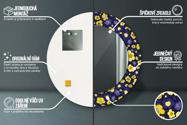 Kerek tükör fali dísz Édes kis virágok