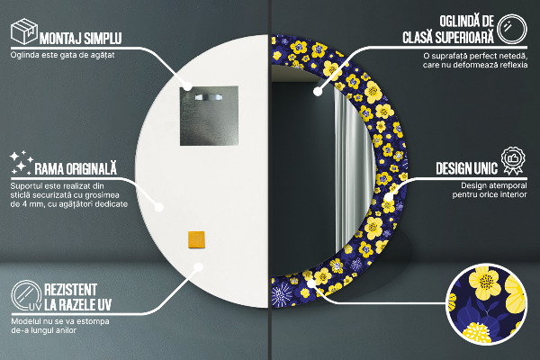 Kerek tükör fali dísz Édes kis virágok