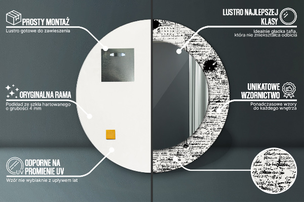 Kerek tükör keret nyomtatással Doodle minta