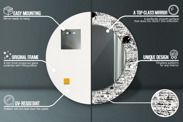 Kerek tükör keret nyomtatással Doodle minta