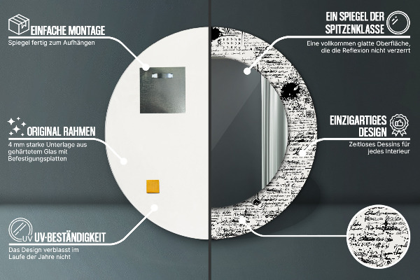 Kerek tükör keret nyomtatással Doodle minta