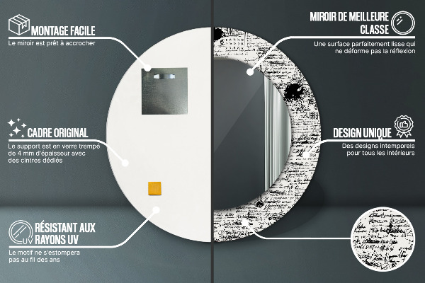 Kerek tükör keret nyomtatással Doodle minta