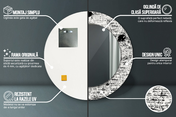 Kerek tükör keret nyomtatással Doodle minta