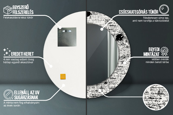 Kerek tükör keret nyomtatással Doodle minta