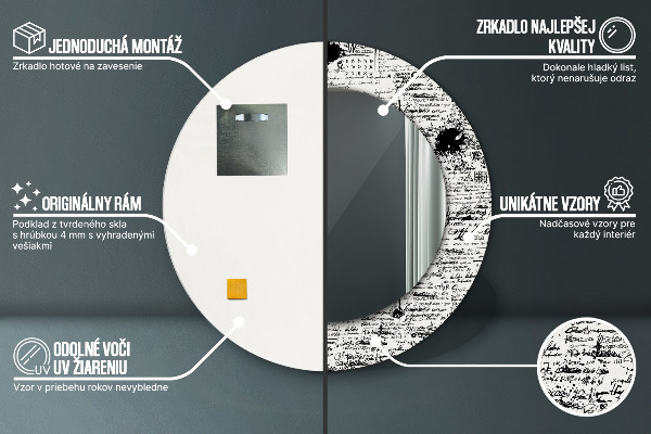 Kerek tükör keret nyomtatással Doodle minta