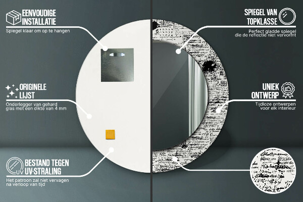 Kerek tükör keret nyomtatással Doodle minta