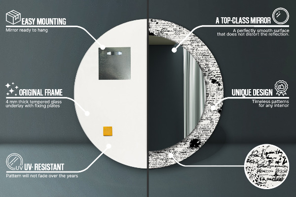 Kerek tükör keret nyomtatással Doodle minta