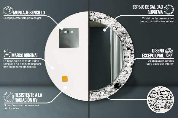 Kerek tükör keret nyomtatással Doodle minta