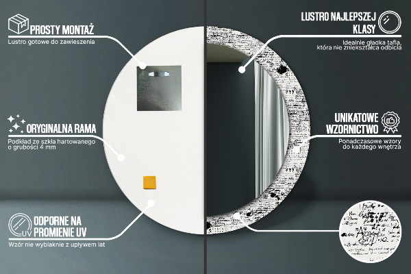 Kerek tükör keret nyomtatással Doodle minta