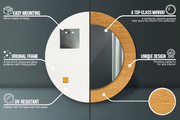 Kerek tükör nyomtatott kerettel Fém felület