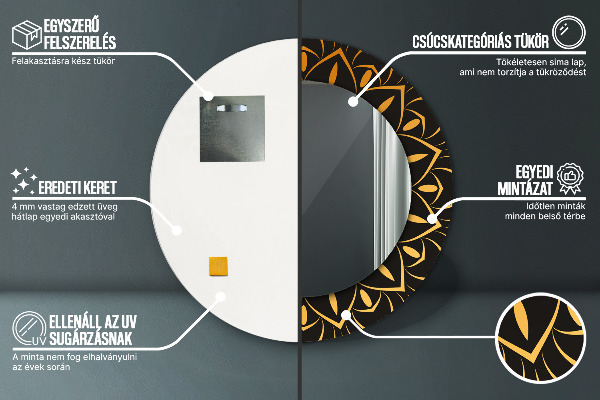 Kerek díszes tükör Arany mandala