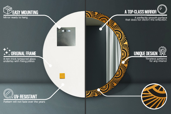 Kerek díszes tükör Arany mandala