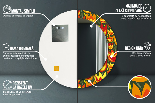 Kerek tükör fali dísz Retro tulipánok