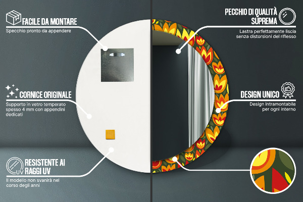 Kerek tükör fali dísz Retro tulipánok