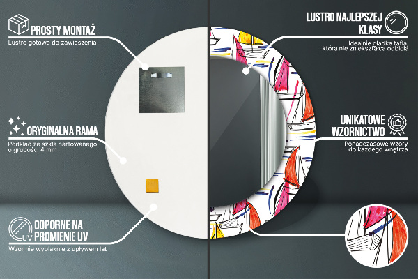 Kerek tükör keret nyomtatással Csónak a tavon