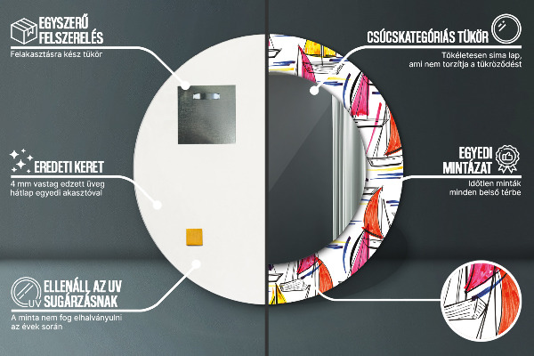 Kerek tükör keret nyomtatással Csónak a tavon