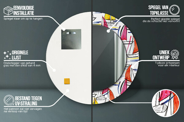 Kerek tükör keret nyomtatással Csónak a tavon