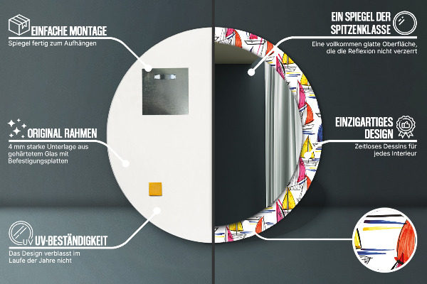 Kerek tükör keret nyomtatással Csónak a tavon