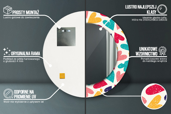 Kerek tükör nyomtatott kerettel Színes szívek