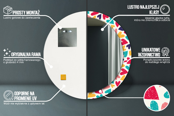 Kerek tükör nyomtatott kerettel Színes szívek