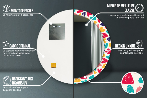 Kerek tükör nyomtatott kerettel Színes szívek