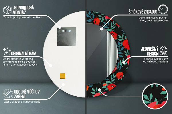 Kerek díszes tükör Piros mák