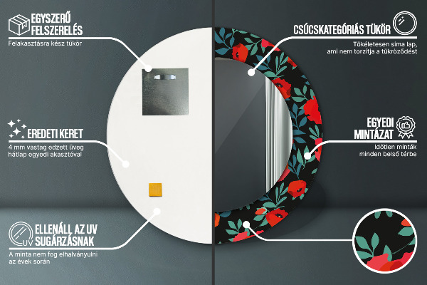 Kerek díszes tükör Piros mák