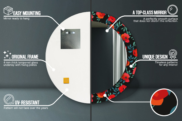 Kerek díszes tükör Piros mák