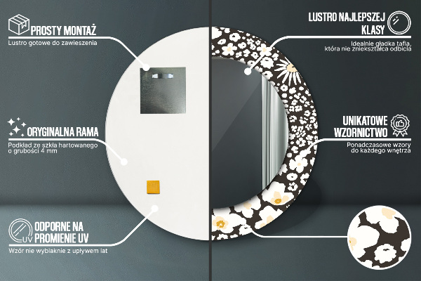 Kerek tükör keret nyomtatással Elefántcsont százszorszép