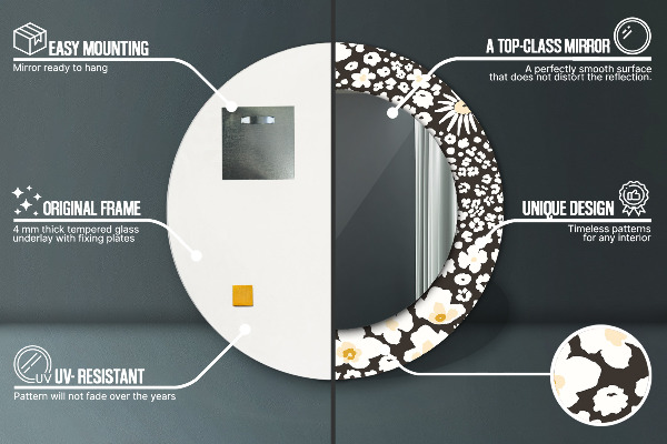 Kerek tükör keret nyomtatással Elefántcsont százszorszép