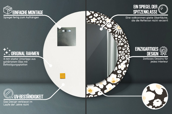 Kerek tükör keret nyomtatással Elefántcsont százszorszép