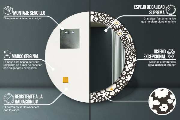 Kerek tükör keret nyomtatással Elefántcsont százszorszép