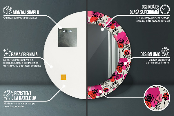 Kerek díszes tükör Rózsaszín mák