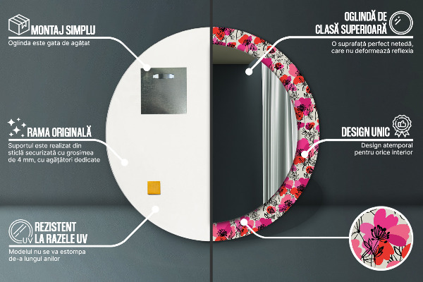 Kerek díszes tükör Rózsaszín mák