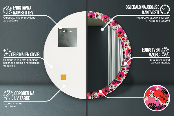 Kerek díszes tükör Rózsaszín mák