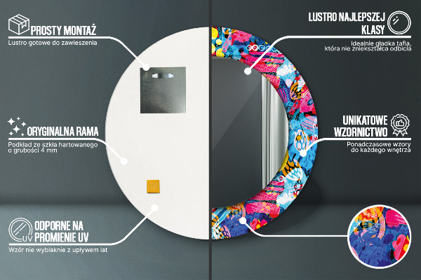 Kerek tükör fali dísz Színes firkák