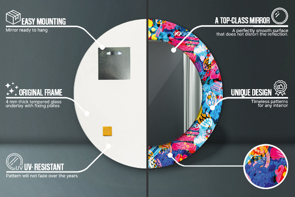 Kerek tükör fali dísz Színes firkák