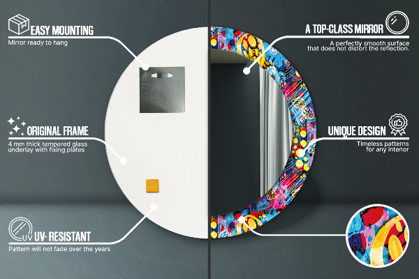 Kerek tükör fali dísz Színes firkák