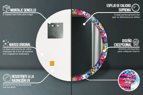 Kerek tükör fali dísz Színes firkák