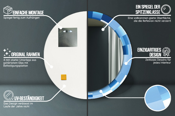 Kerek tükör díszítéssel Absztrakt kék