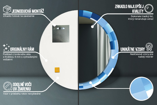 Kerek tükör díszítéssel Absztrakt kék